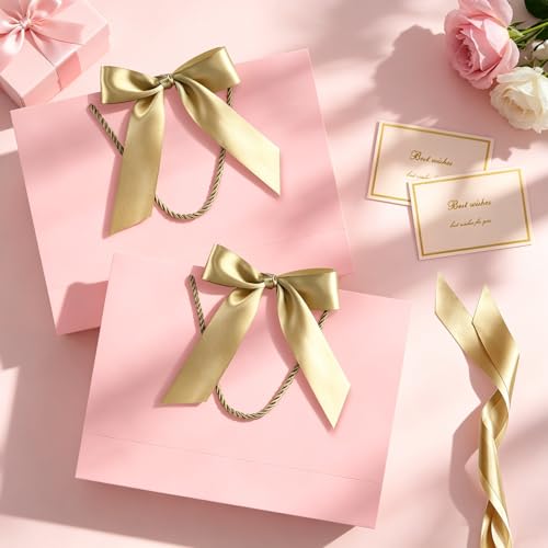 Image of JMANNI Gift Bags with Handles, 13 inch Medium Mothers Day Gift Bag for Presents, 2 Pcs Bags with 4 Tissue Paper and 2 Cards for Baby Shower Wedding Bridal Shower Mother's Day Birthday Party (Pink)