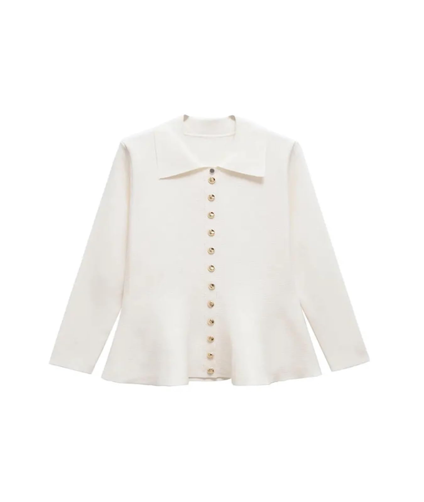 Cárdigan de Punto con Botones Dorados en la Parte Delantera for Mujer, suéter con Cuello de Solapa, Manga Larga, Prenda Exterior Elegante for Mujer