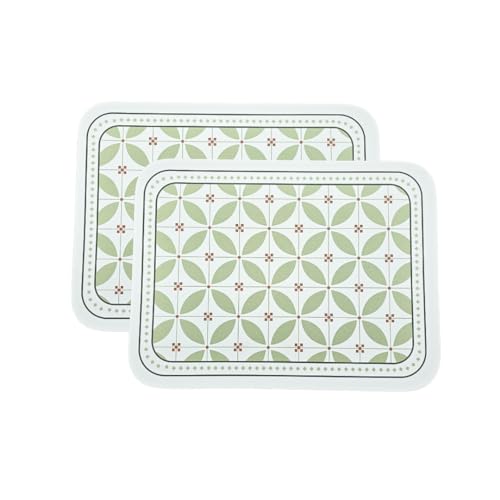 Image of Faux Leather Dining Table Placemats | Heat Insulation & Stain Resistant Waterproof Non Slip Dinner Table Mats | Perfect for Home, Kitchen, Restaurant, Office (Light Green, Set of 2)