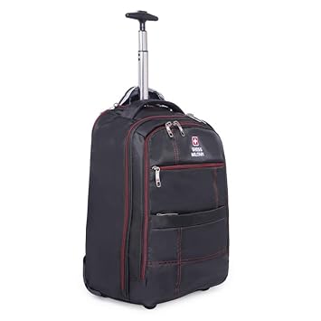 Swiss Military Polyester Glaze Black Laptop Backpack Cum Overnighter Hard Trolley With In-Line Skate Wheels Fits Up To 15.6-Inch Laptop Screen With Push Button Trolley Handle, 35 Ltr, One Size