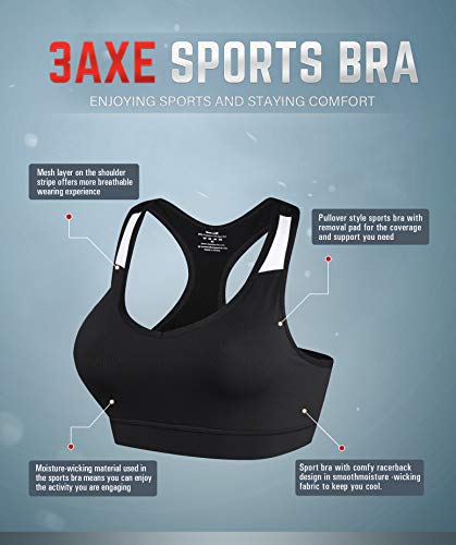 Women\'s Racerback Sports Bras Activewear Bra with Removable Pads Workout Gym Medium Impact Bra,Swimsuit Top 3 Pack Black Grey Blue Size Large - Thumbnail 6