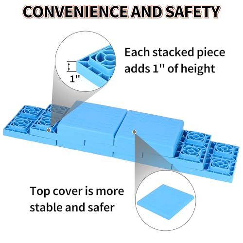 Image of OULEME 12 Pack RV Leveling Blocks, Stackable Jack Blocks, Interlocking Leveling Pads with Carrying Bag, for Camper Travel Trailer, Blue