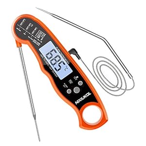 NIXIUKOL Digital Fleischthermometer Instant Read Grillthermometer Küchenthermometer | LCD Bratenthermometer Haushaltsthermometer mit 2 Edelstahlsonden & Bonus-Batterien & Magnet