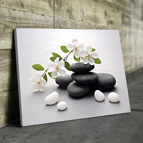 Affiche salle de bain pour embellir un mur vide avec des pierres zen florales