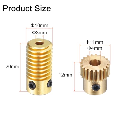 Image of uxcell Worm Gear Set - 0.5 Module 20:1 Reduction Rate 3mm Hole Dia Gear Shaft and 4mm Hole Dia Gear Wheel 20T Drive Gear Box (Brass)