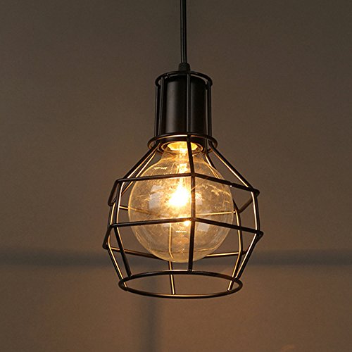MengjayPendant Light,Retro Style,Vintage Loft Design,Black Basket Cage Hanging Ceiling Lamp,Industrial Lighting Fixture and Decoration for Living Room Bedroom