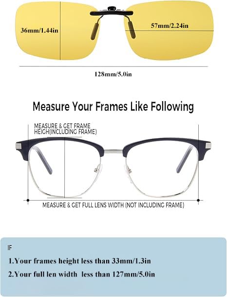 Image of Night Driving Glasses Clip On Night Vision Glasses HD Polarized Yellow Lens Compact Fit Non-Flip Up, Anti Glare (A11 Yellow /1 Pack)