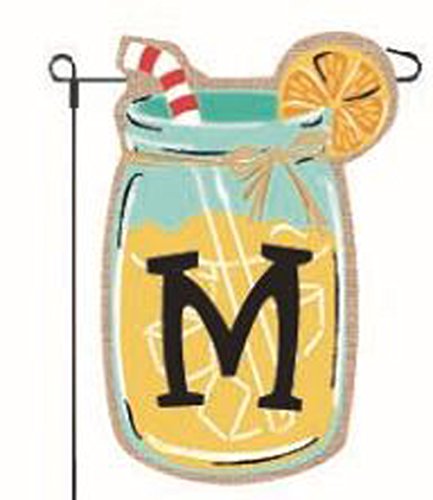 JEC Home Goods Home Garden Flags Monogram Lemonade Mason Jar Burlap Summer Garden Flag 12.5 x 18 (Letter M)
