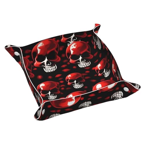 Bandeja de cuero con estampado de esqueletos rojos, organizador de almacenamiento de escritorio, bandeja decorativa, bandeja para mesita de noche