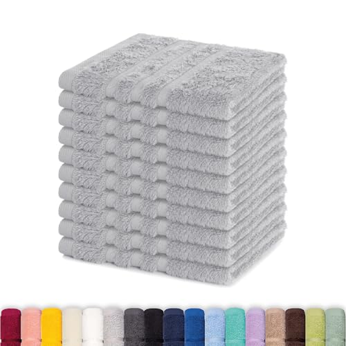Lavea 10er Seiftuch Set 30 x 30 cm 100% Baumwolle Frottier 500 g/m Gästehandtücher und kleine Waschlappen pflegeleicht 60 C Frottierserie Elena ideal für Bad und Gäste WC Silber