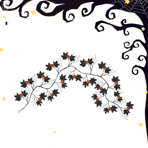 Nybhyjka Ghirlanda di vite di salice di Halloween, 54 LED, impermeabile, 8 modalità, illuminazione spettrale per camera da, finestra, giardino, terrazza, scale, portico, soggiorno