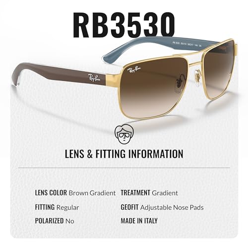 Image of Ray-Ban RB3530 Square Shaped Sunglasses for Men with Official RAYBAN Eyewear Kit