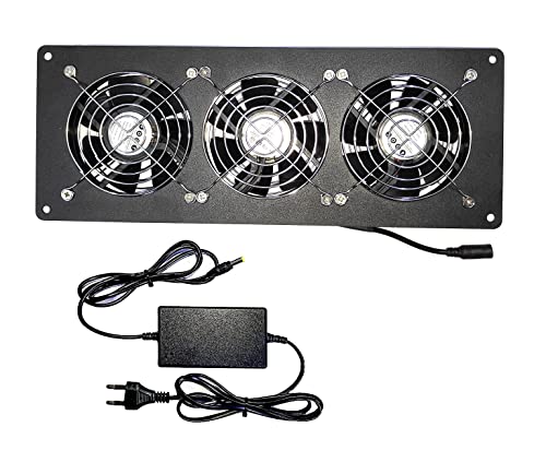 Image of 4 DOT FOURDOT COOLINGS Fan System 12 Inch With Power Adaptor, For Home Theater Av Cabinets Triple 4 Inch 92Mm Fan Model 392, Panels, Server