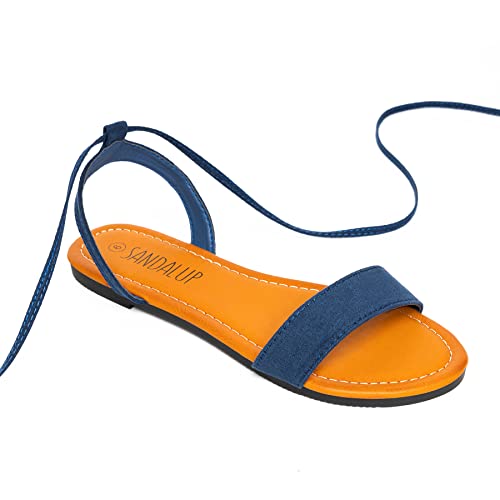 SANDALUP Womens Sandals Dressy Strappy Summer Cute Tie Up Ankle Strap flat sandals for women2