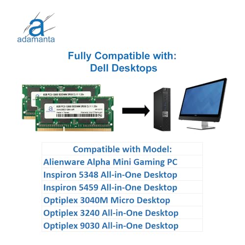 Image of Adamanta 16GB (2x8GB) Compatible for Dell Inspiron 23 2350, 5348 All-in-One DDR3L 1600Mhz PC3L-12800 SODIMM 2Rx8 CL11 1.35v Notebook Laptop Memory RAM Upgrade
