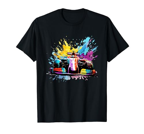 Racing Car Driver Splash Art fórmula um F1 carro colorido t-shirt, Preto, S