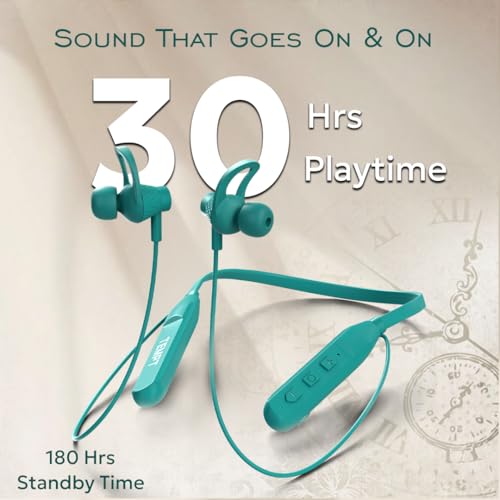 Image of TEMPT Rush X Neckband with 30 Hours of Playback Time, Vibration Alert, BT V5.2, 10mm Drivers with Copper Ring, Crystal Clear Sound (Green)
