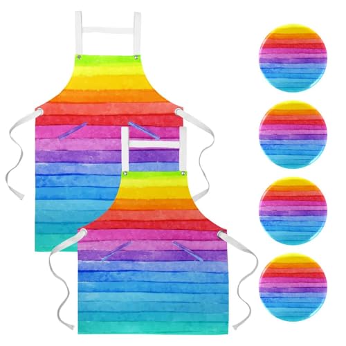 Lot de 2 tabliers de cuisine à rayures aquarelles taille unique avec 4 broches