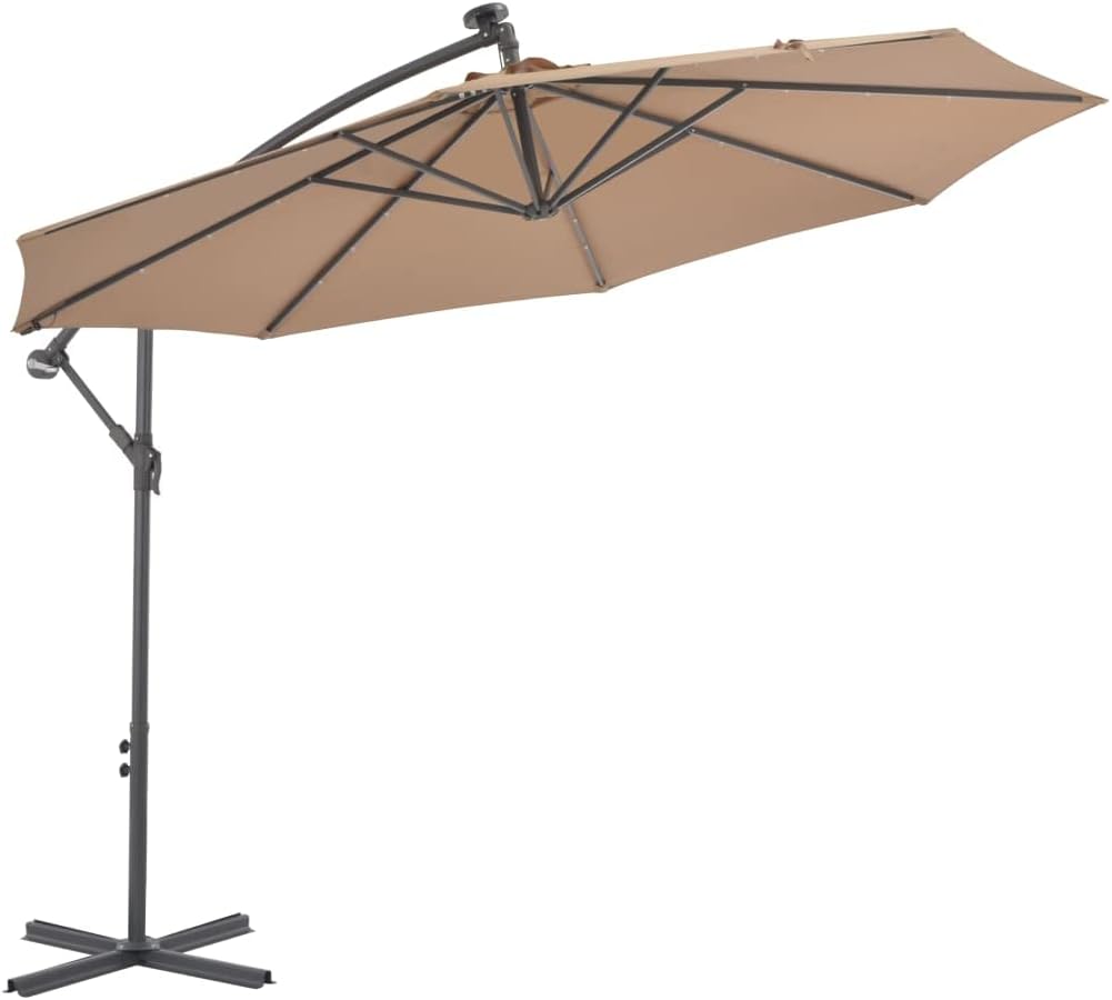 vidaXL Cantilever Umbrella with LED Lights and Steel Pole 118.1" Taupe