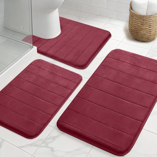 NAKIHOUSE Lot de 3 tapis de bain en mousse à mémoire de forme, antidérapants et absorbants, lavables, doux et à séchage rapide, tapis de salle de bain...