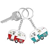 YUXIANLB 2 Pcs Keychain Set Happy Camper Retro Travel Trailers Keyrings Cute Couples Gift for Camping Enthusiasts Christmas Birthday Anniversary Key Decor for Car Backpack Accessory Outdoor Adventure