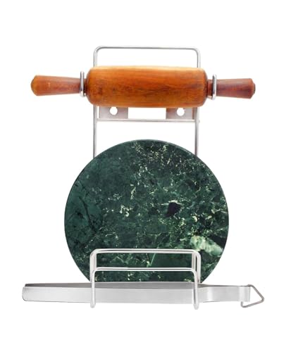 Image of Chakla and Belan Holder for Kitchen - 100% Rust Free Stainless Steel Rolling Pin Board Wall Mount Stand 3 in 1 Kitchen Rack Organiser (NHSP)