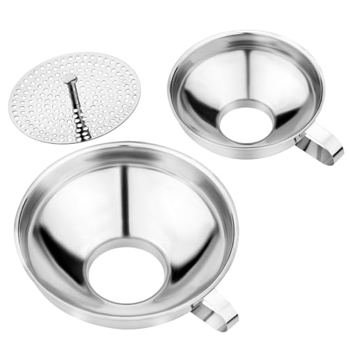 Stainless Steel Canning Funnel with Strainer, 3 Piece Wide & Regu...