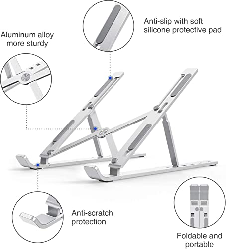 Image of Wefly Laptop Stand for Desk, Aluminum 9-Levels Adjustable Portable Computer Stand Laptop Cooling Pad, Ventilated Laptop Riser Compatible with MacBook Pro Air, Notebook, Lenovo, Dell Laptop Stand