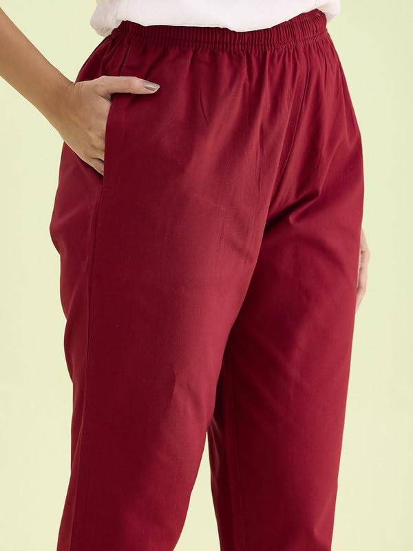 Image of GO COLORS Solid Soft Cotton Printed Pencil Pant for Women | Breathable, Side Pocket