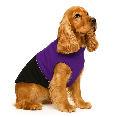 Image of The Pets Company Dog Winter Coat Jacket, Clothes, Windproof, Reversible, Light Weight, Washable, Ultra Warm Thick Fleece Lined Dog Vest for Cold Weather Protection, (Purple Black, Medium - 18 Inch)