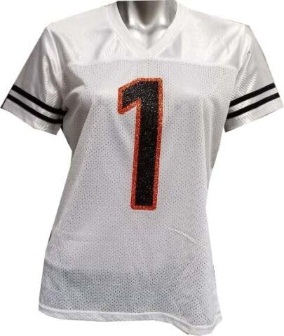 Custom Womens Blinged Football White Mesh Jersey, Ja'Marr Chase, Size 3XL XXXL