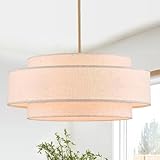 YOMECOO Modern 23.6' Large Drum Chandelier 6-Lights Vintage Modern Chandelier Light Fixture with Linen Shade Retro Farmhouse Drum Chandeliers for Dining Room, Kitchen Island, Living Room, Bedroom