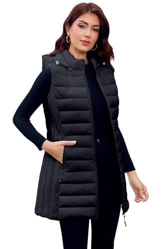 MODERN BUBBLE Womens Ultra-Thin Long Puffer Vest - Lightweight Sleeveless Spring Jacket with Pockets Packable Travel Vest for Layering Breathable Outerwear for Summer Nights