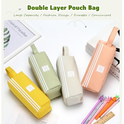 Image of Big Capacity Pen Case Large Pen Pouch Bag Durable Oxford Materials Zipper Open Bag Double Layer Marker Bag for Office Adult.(Yellow)