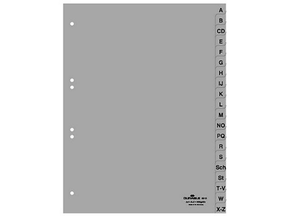 Durable A-Z Polypropylene Index Dividers | A4 Portrait Full Covering | Pack of 20 Dividers | Grey | Made in Germany