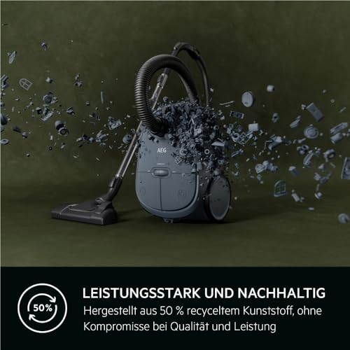 AEG CLEAN 6000 Staubsauger mit Beutel, Hohe Saugleistung, inkl. Zusatzdüsen, 50% Recyclingkunststoff, Ideal für Haustierbesitzer, Reinigen von Polstern, 12 m Kabel, 850 W, Blau, AB61C2DB