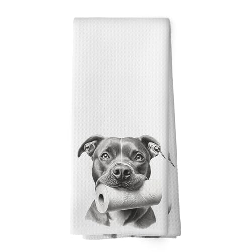 Mcehtle Funny Black Pitbull Terrier Bathroom Hand Towels, Dog Bathroom Decor, Funny Pitbull Terrier Kitchen Towels,Dog Mom Gifts, Animals Washroom Decorative Tea Towel Dish Towels 16x24 Inch