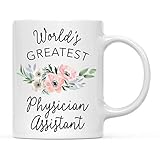 Andaz Press 11oz. Coffee Mug Gift for Women, World's Greatest Physician Assistant Mug, Bohemian Pink Anemone Floral Flower, 1-Pack, Drinking Cup Birthday Christmas Promotion Graduation Gift for Her