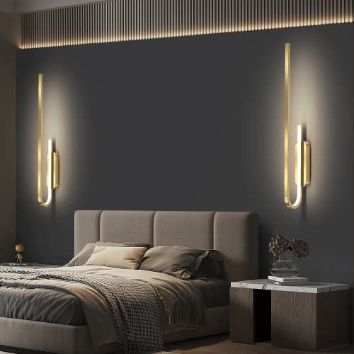 Lámpara de pared de cabecera creativa moderna con barra larga LED de latón 3
