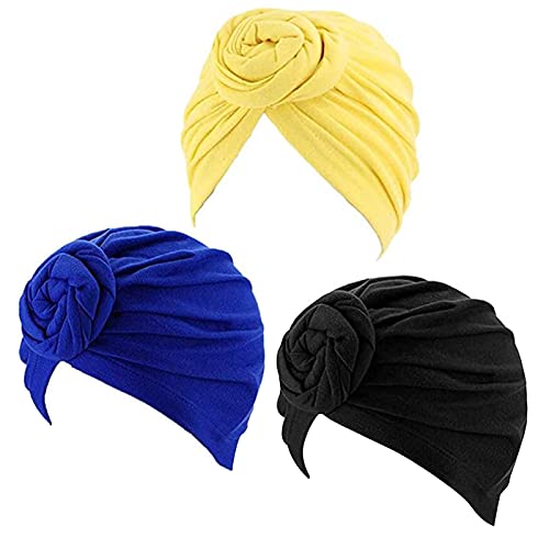 Ever Fairy Women Turban African,3 Packs Knot Sleep Pattern Headwrap Beanie Pre-Tied Bonnet Chemo Makeup Cap Hair Loss Hat (3 Piece Set C)