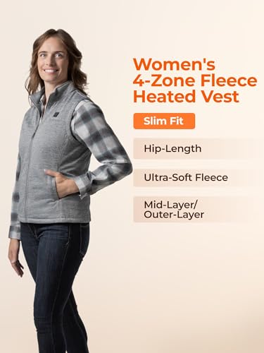 ORORO [Upgraded] Women's Heated Fleece Vest with Heated Collar and Battery, Lightweight Heating Vest Fleece (Grey,L)
