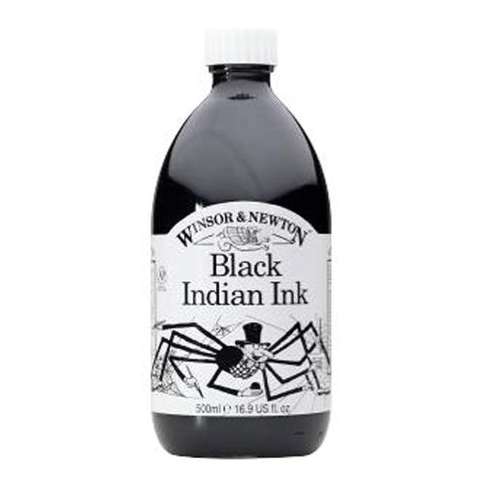 Winsor & Newton Drawing Ink 500 ML - Black Indian Ink (030), Fast Drying, Transparent, Water-Resistant & Intermixable Inks, Ideal for Brush, Dip Pen or Air Brush - More Colours Available