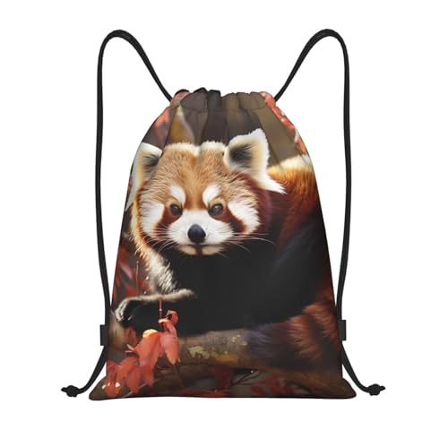 Red Panda Print Drawstring Bag Backpack Waterproof String Bag Sackpack For Gym Sport, Medium, Black