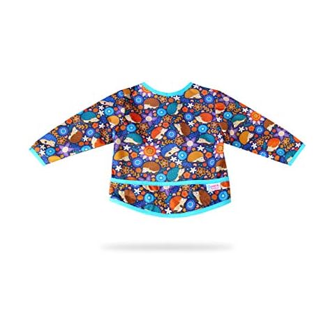 Petit Lulu Long Sleeve Bib Size M | 6-18 Months | Crumb Pocket | Snap Closure | Reusable & Washable | Waterproof & Breathable | Made in Europe (Hedgies) Cover