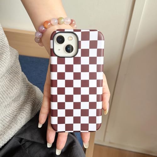 Coque iPhone 16 vichy marron style esthétique pour fille - 6