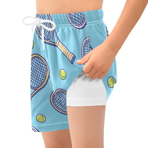 Toddler Boys Swimwear Swim Trunks with Compression Liner 4T Tennis Racket Blue2