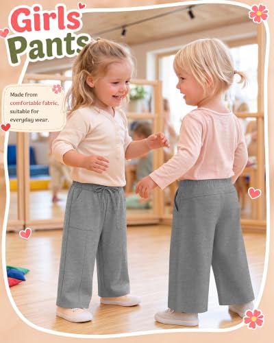 Image of Toddler Girls Wide Leg Pants | Baby Girls Sweatpants, Baggy Drawstring Pants with Pockets, Open Bottom Joggers, Back to School Trousers, for Kids 18M-5T