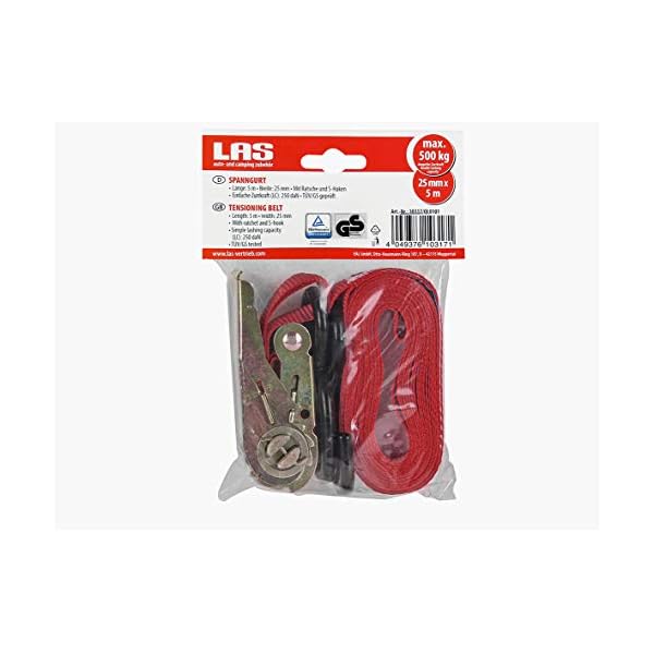 LAS 10317 Spanngurt, mit Ratsche und S-Haken, GrÃ¶Ãe (LxB): Ca. 5 m x 2,5 cm, rot – Bild 7