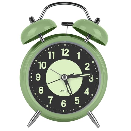 Palmcee Twin Bell Alarm Clock With Backlight for Kids and Heavy Sleepers - No Ticking, Noiseless, Loud Battery Retro Clock for Bedroom, Home, Office