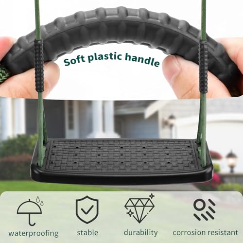 Image of Heavy Duty Swing Seat, Tree Swing for Kids with Adjustable Rope Non-Slip Tree Straps Set Accessories for Backyard Patio Garden Playground Indoor Outdoor, Black